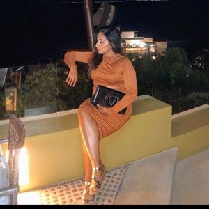 Copper two piece midi skirt and crop top set